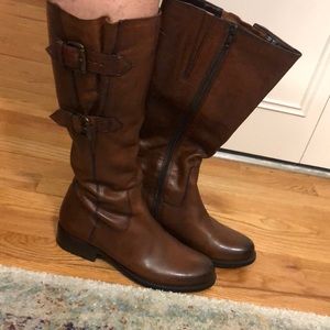 NEW Clarks Brown leather (just below knee) boots